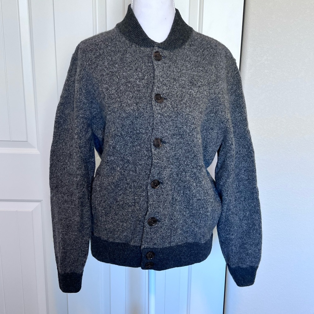 J. Crew Lambs Wool Charcoal Button-Up Jacket Cardigan Pockets Sz Medium